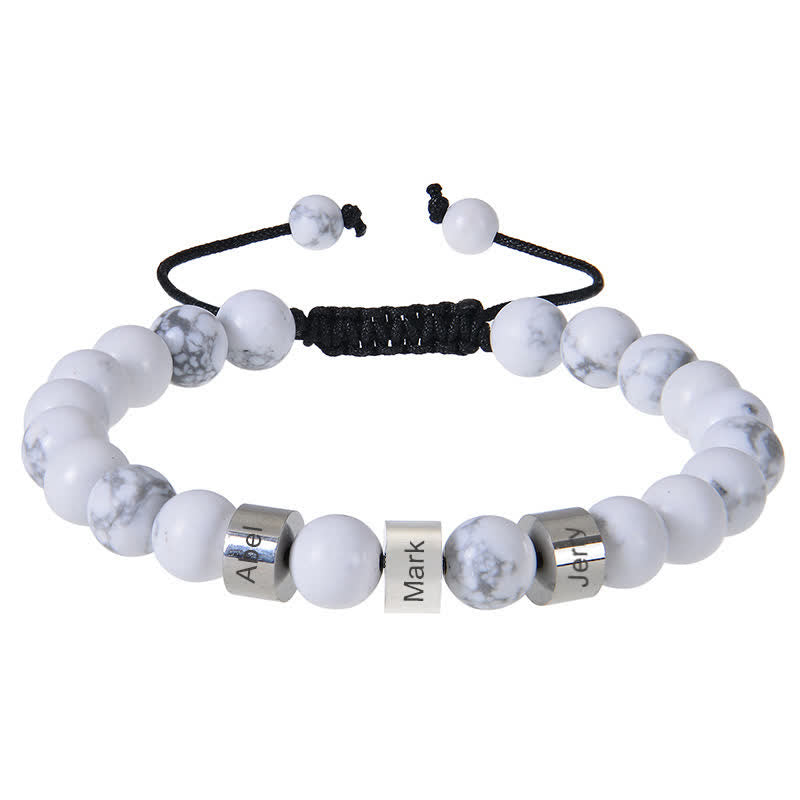 Olivenorma Natursteinperlen Armband mit individueller Namensgravur 