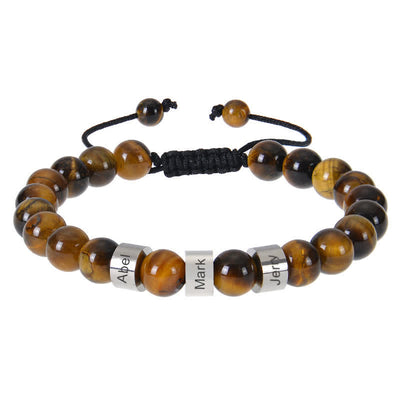 Olivenorma Natursteinperlen Armband mit individueller Namensgravur 