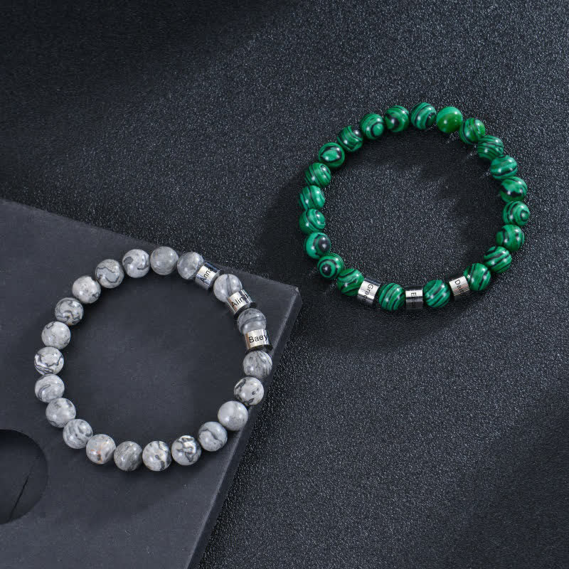 Olivenorma Natursteinperlen Armband mit individueller Namensgravur 