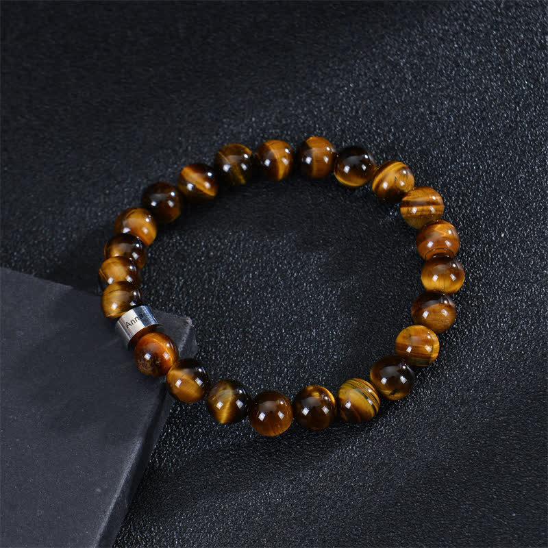 Olivenorma Natursteinperlen Armband mit individueller Namensgravur 