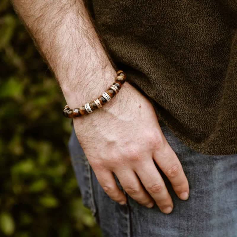 Olivenorma Natursteinperlen Armband mit individueller Namensgravur 