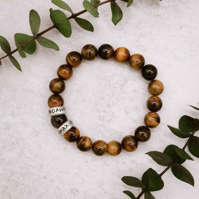 Olivenorma Natursteinperlen Armband mit individueller Namensgravur 