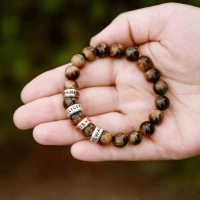 Olivenorma Natursteinperlen Armband mit individueller Namensgravur 