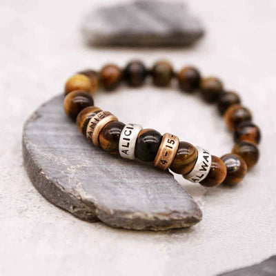 Olivenorma Natursteinperlen Armband mit individueller Namensgravur 