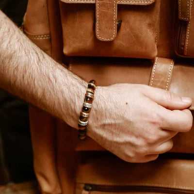 Olivenorma Natursteinperlen Armband mit individueller Namensgravur 