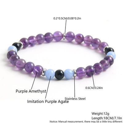 Olivenorma Amethyst Blauer Chalcedon Perlenarmband