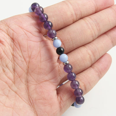 Olivenorma Amethyst Blauer Chalcedon Perlenarmband