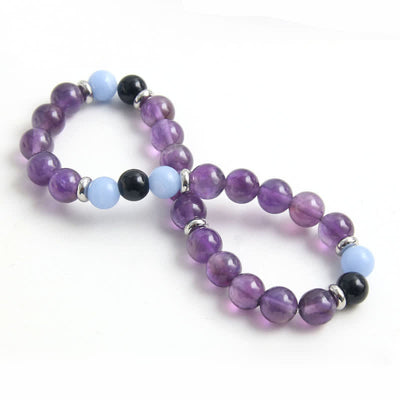 Olivenorma Amethyst Blauer Chalcedon Perlenarmband