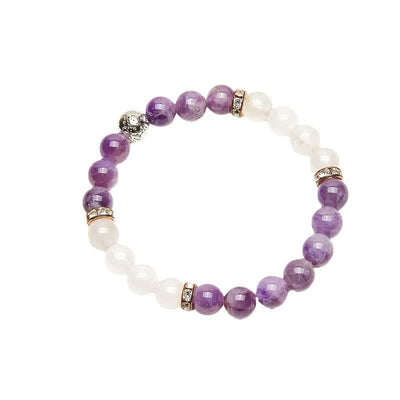 Olivenorma Amethyst Klarer Kristall Metallkugel Perlenarmband