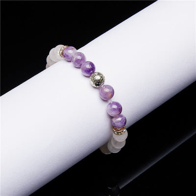 Olivenorma Amethyst Klarer Kristall Metallkugel Perlenarmband