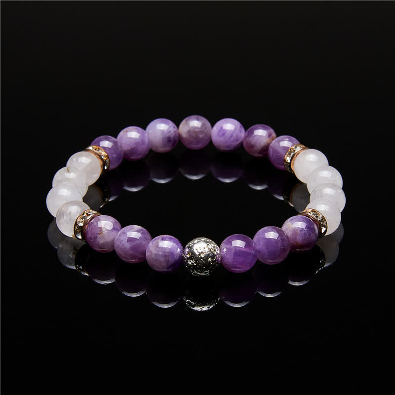 Olivenorma Amethyst Klarer Kristall Metallkugel Perlenarmband