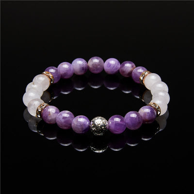 Olivenorma Amethyst Klarer Kristall Metallkugel Perlenarmband