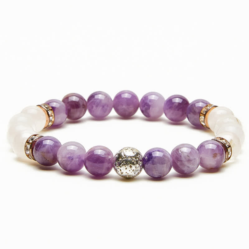 Olivenorma Amethyst Klarer Kristall Metallkugel Perlenarmband