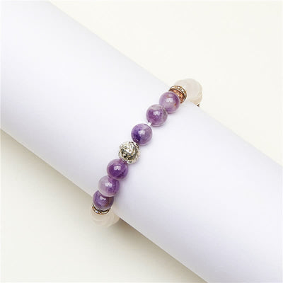 Olivenorma Amethyst Klarer Kristall Metallkugel Perlenarmband