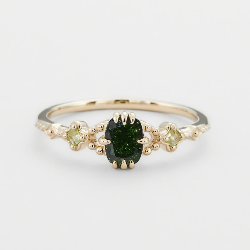 Olivenorma Schmuckset mit Ring und Halskette aus natürlichem Peridot und Smaragd 