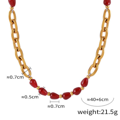 Olivenorma Natural Red Agate Necklace Titanium Steel Jewelry Set