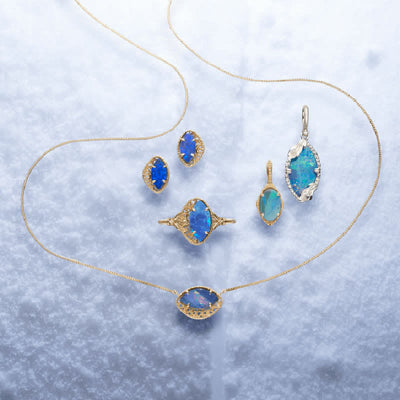 Olivenorma Natural Blue Opal Marquiseförmiges Schmuck-Set 