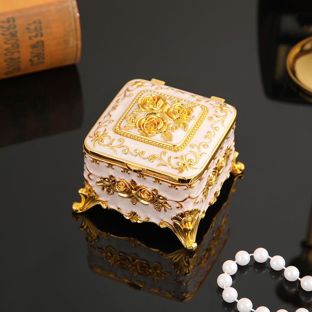 Olivenorma Exquisite Engraved Rose Metal Jewelry Box