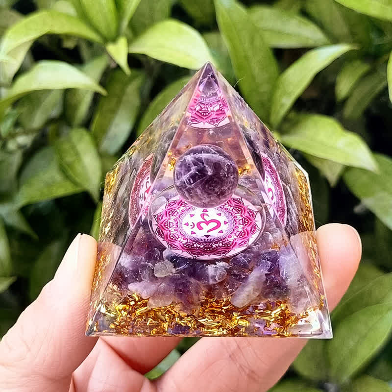 Olivenorma Energie Amethyst Kugel Om Symbol Orgon-Pyramide 