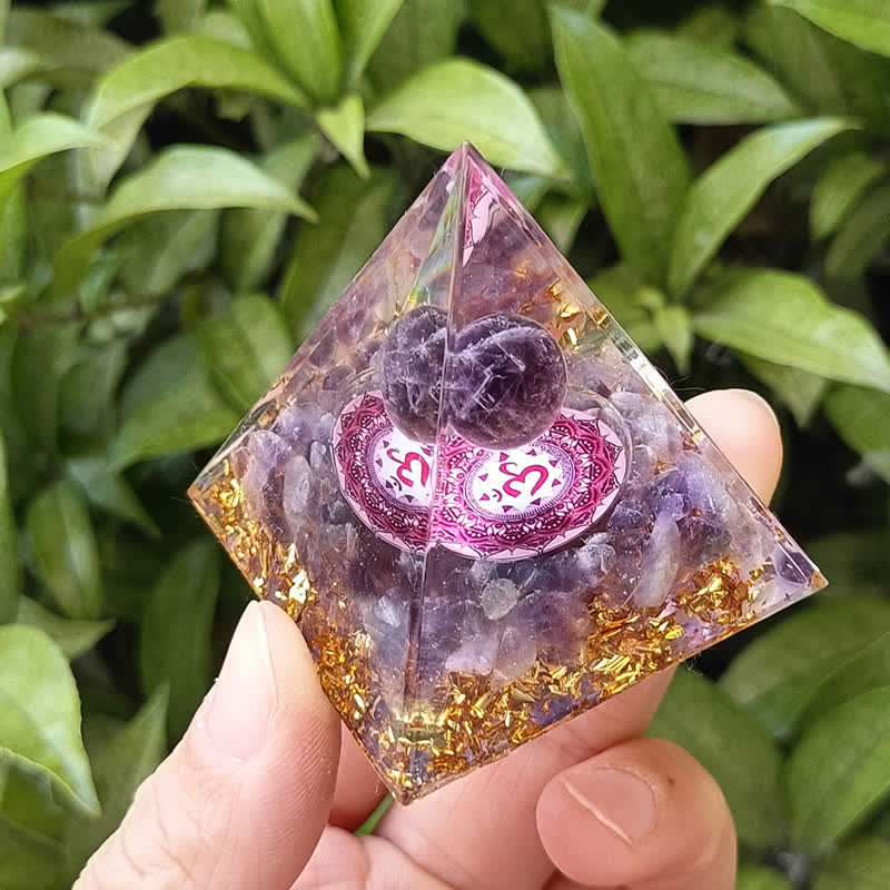 Olivenorma Energie Amethyst Kugel Om Symbol Orgon-Pyramide 