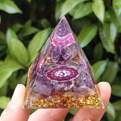 Olivenorma Energie Amethyst Kugel Om Symbol Orgon-Pyramide 