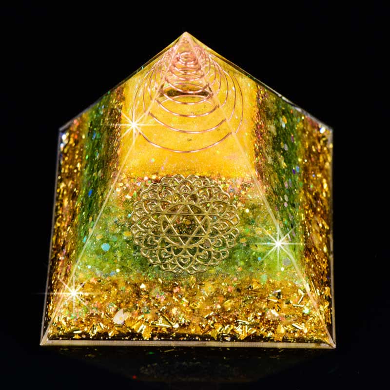 Olivenorma "Viel Glück im neuen Jahr" Citrin Peridot Orgon-Pyramide 