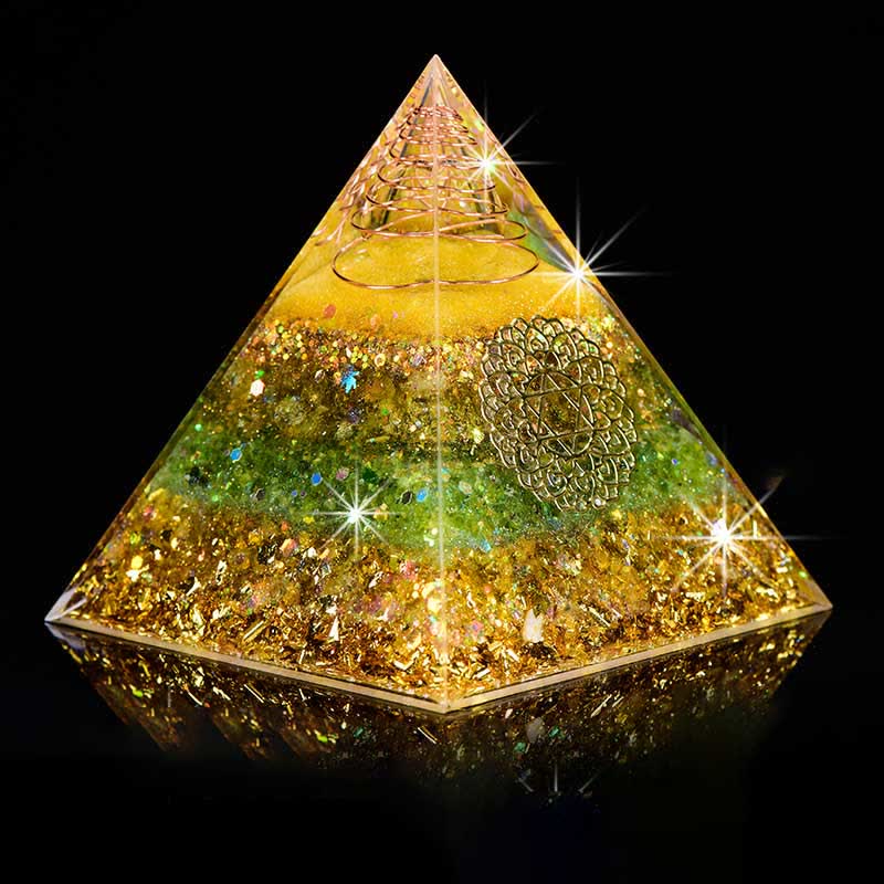 Olivenorma "Viel Glück im neuen Jahr" Citrin Peridot Orgon-Pyramide 