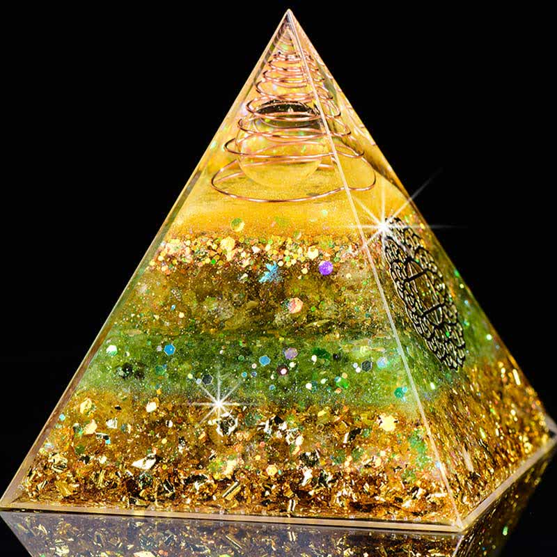 Olivenorma "Viel Glück im neuen Jahr" Citrin Peridot Orgon-Pyramide 