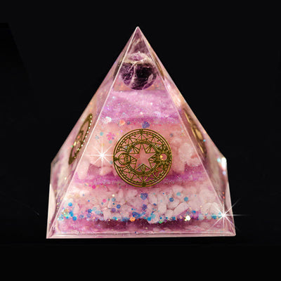 Olivenorma "Glück in der Liebe" Amethyst Rosenquarz Orgon-Pyramide