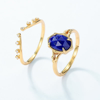 Olivenorma Lapis Lazuli Weißer Zirkon Doppelter Ringsatz