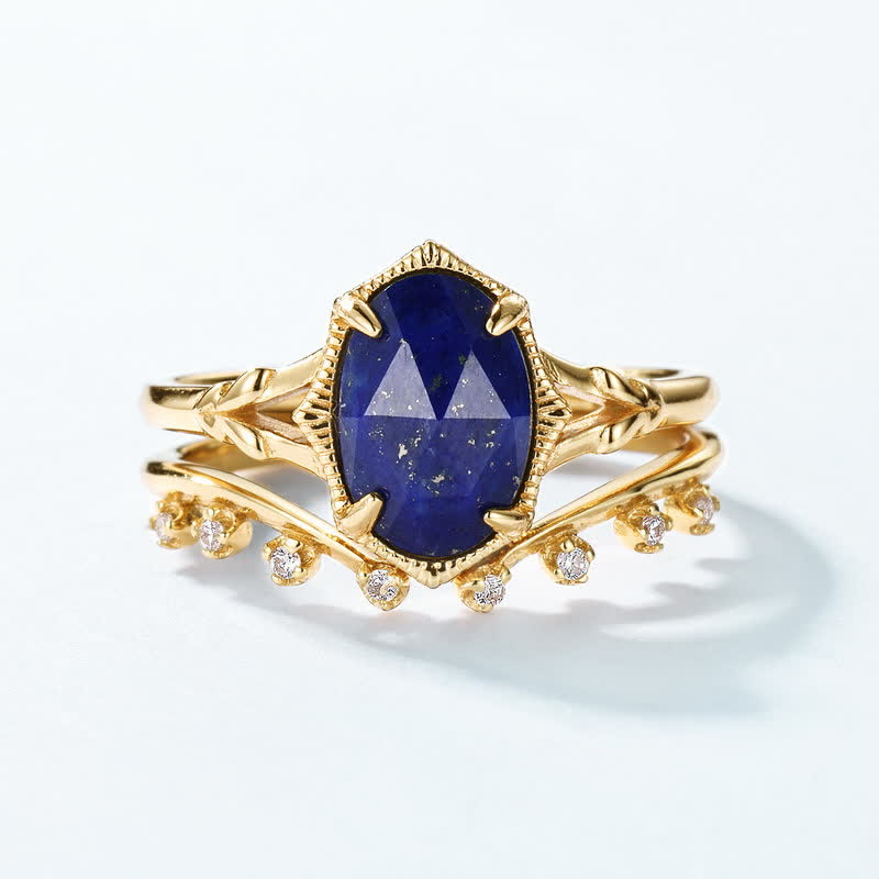 Olivenorma Lapis Lazuli Weißer Zirkon Doppelter Ringsatz