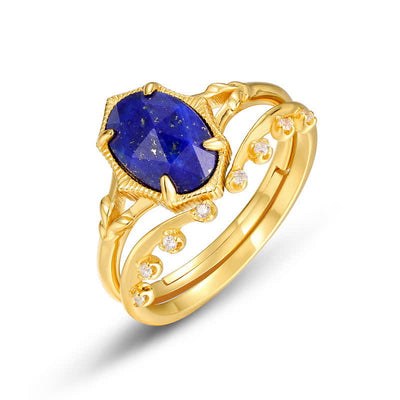 Olivenorma Lapis Lazuli Weißer Zirkon Doppelter Ringsatz