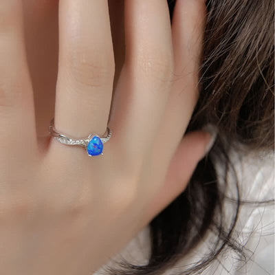 Olivenorma Wassertropfen Blau Opal Weiß Zirkon Ring