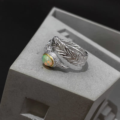 Olivenorma Natural Opal Feather Open Ring