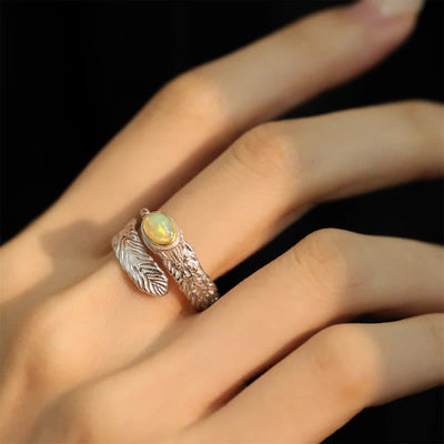 Olivenorma Natural Opal Feather Open Ring