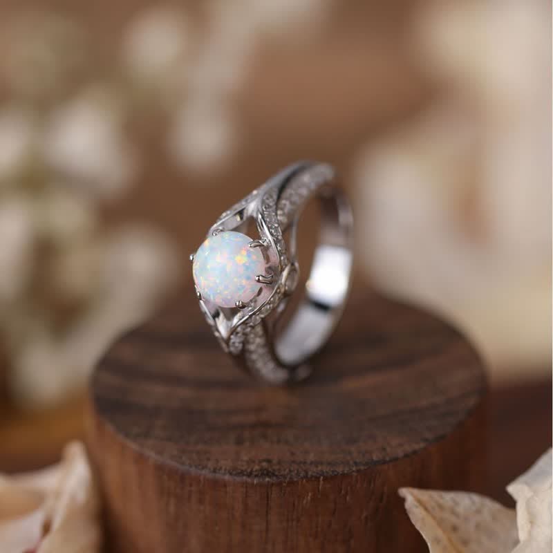 Olivenorma Natürlicher Opal Licht Luxus Ring 