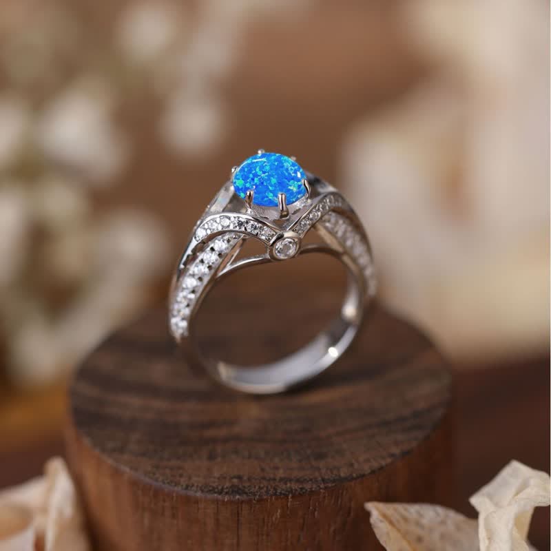 Olivenorma Natural Blue Opal Luxus Ring