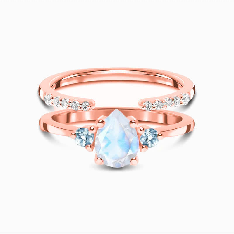 Olivenorma Waterdrop Moonstone Weißer Zirkon Doppelring