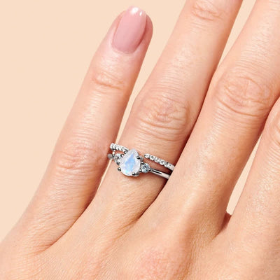 Olivenorma Waterdrop Moonstone Weißer Zirkon Doppelring