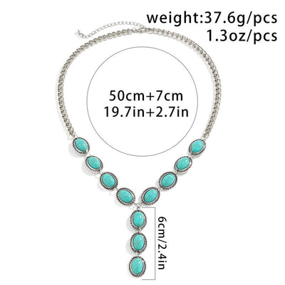 Olivenorma Natural Turquoise Exaggerated Long Pendant Necklace Set