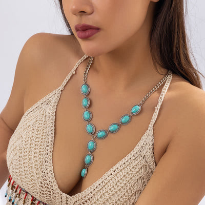 Olivenorma Natural Turquoise Exaggerated Long Pendant Necklace Set