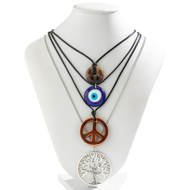 Olivenorma Chakra Baum des Lebens Evil Eye Anhänger Halskette Set