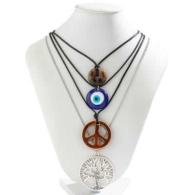 Olivenorma Chakra Baum des Lebens Evil Eye Anhänger Halskette Set