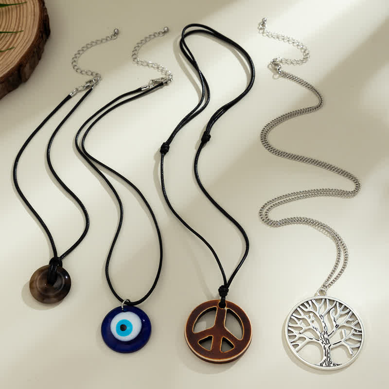 Olivenorma Chakra Baum des Lebens Evil Eye Anhänger Halskette Set
