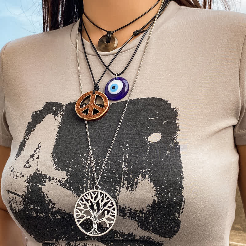 Olivenorma Chakra Baum des Lebens Evil Eye Anhänger Halskette Set