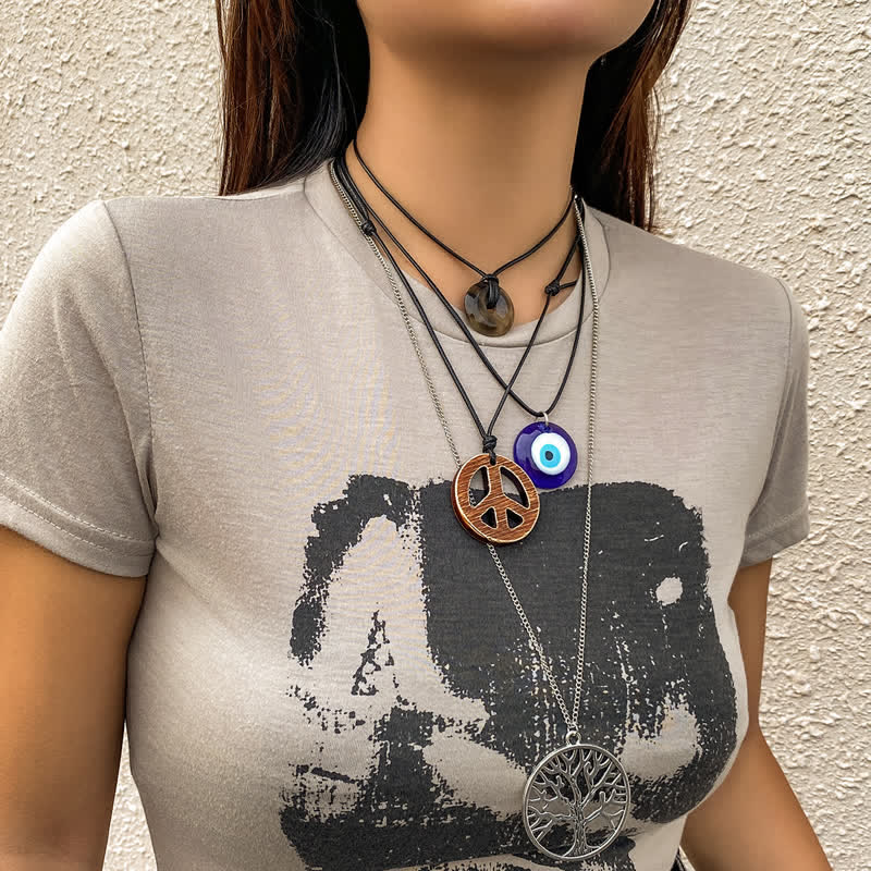 Olivenorma Chakra Baum des Lebens Evil Eye Anhänger Halskette Set