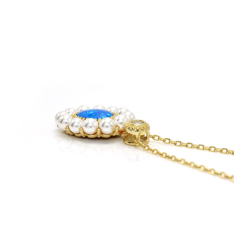 Olivenorma Blauer Opal Süßwasserperle Sonnenblumen Anhänger Schmuckset