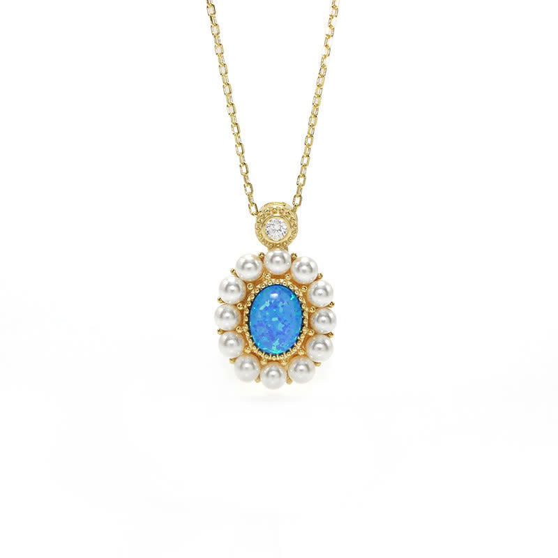 Olivenorma Blauer Opal Süßwasserperle Sonnenblumen Anhänger Schmuckset