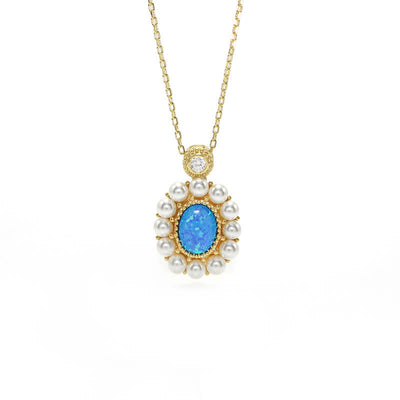 Olivenorma Blauer Opal Süßwasserperle Sonnenblumen Anhänger Schmuckset