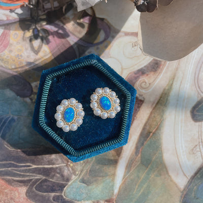 Olivenorma Blauer Opal Süßwasserperle Sonnenblumen Anhänger Schmuckset